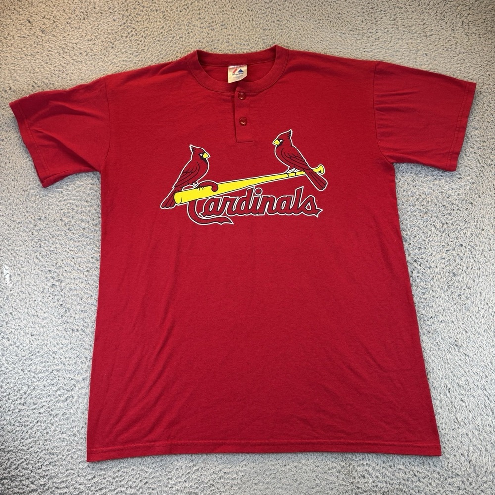 Vintage 90s St. Louis Cardinals Short Sleeve Henley T Shirt Large Red VTG MLB